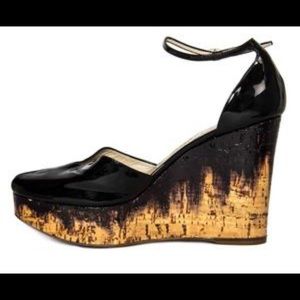 Yves Saint Laurent black patent leather wedges